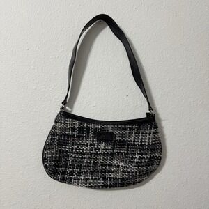 Roots Canada Black Gray White Tweed‎ Mini Shoulder Purse Handbag Y2K Vintage